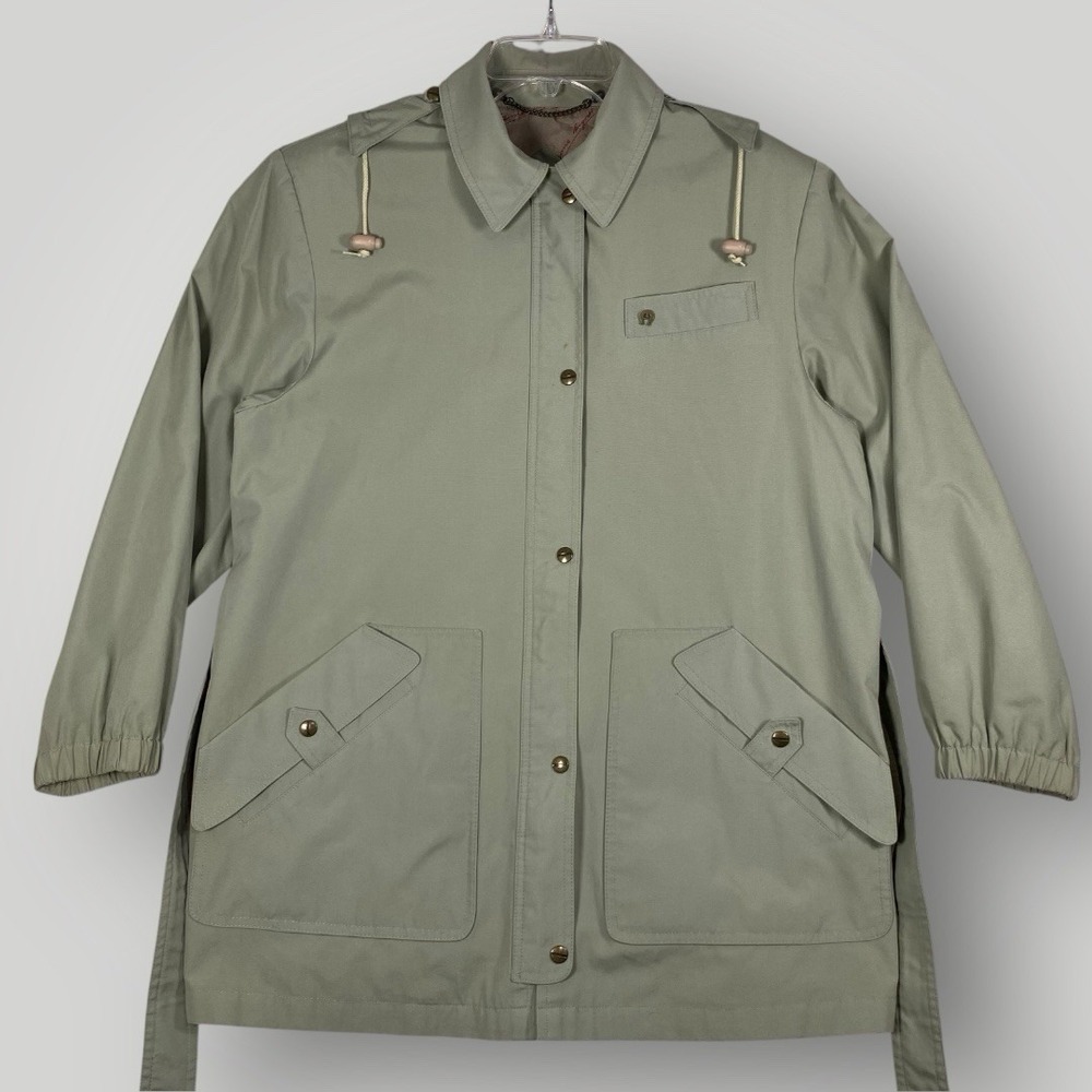 Etienne Aigner Vintage Belted Short Greenish Trench Coat Woman's 10 Classic‎